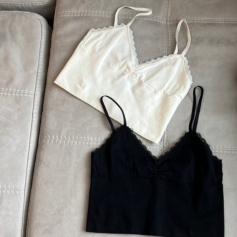 Free People Pack of 2 Black & White Nylon/Spandex Crop Tops